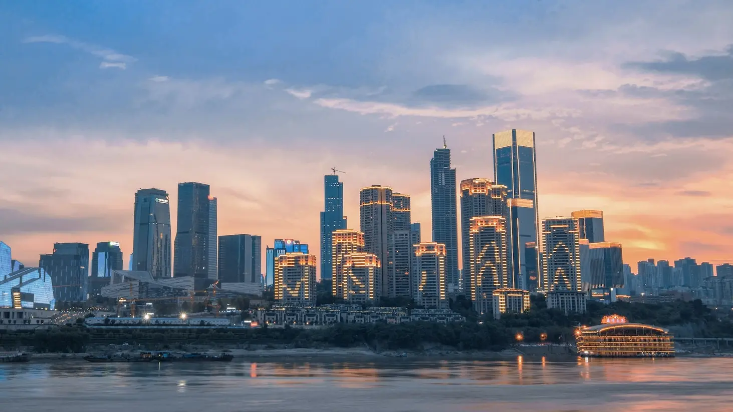 city skyline during night time