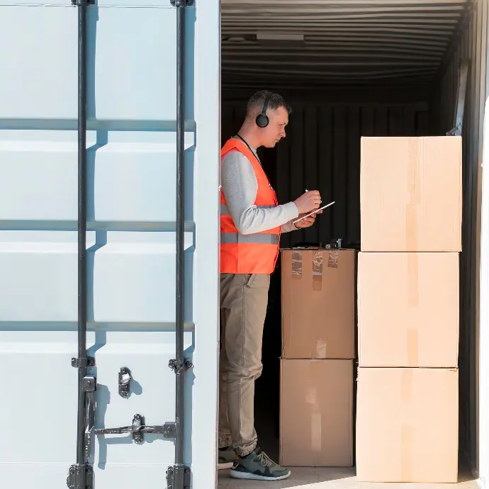 person inspection boxes inside a container